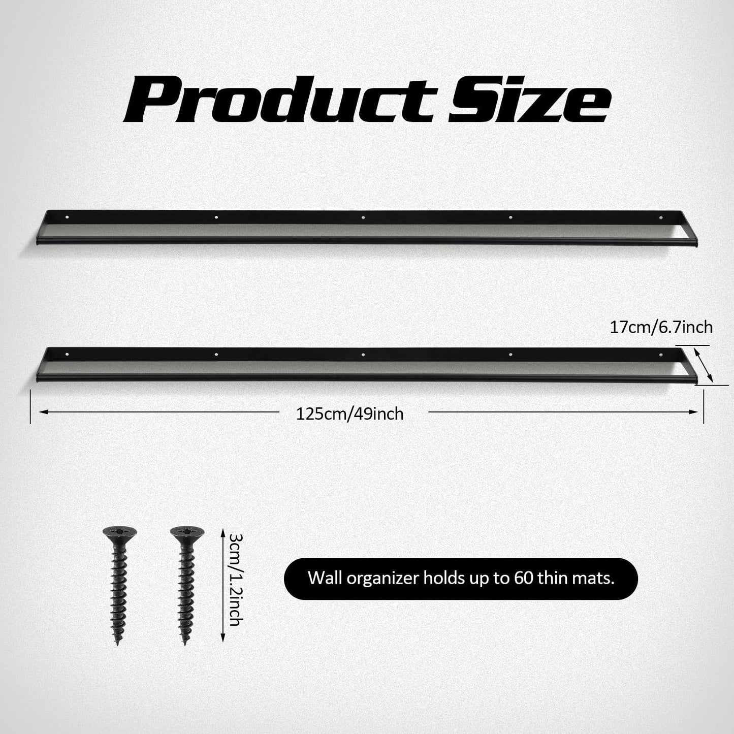 Sintuff 49 x 7 x 2 Yoga Mat Holder Hanging Mat Wall-mounted Rack Holds up to 60 Exercise Mats Holder for Home Gym, Fitness Classes, Yoga Studio