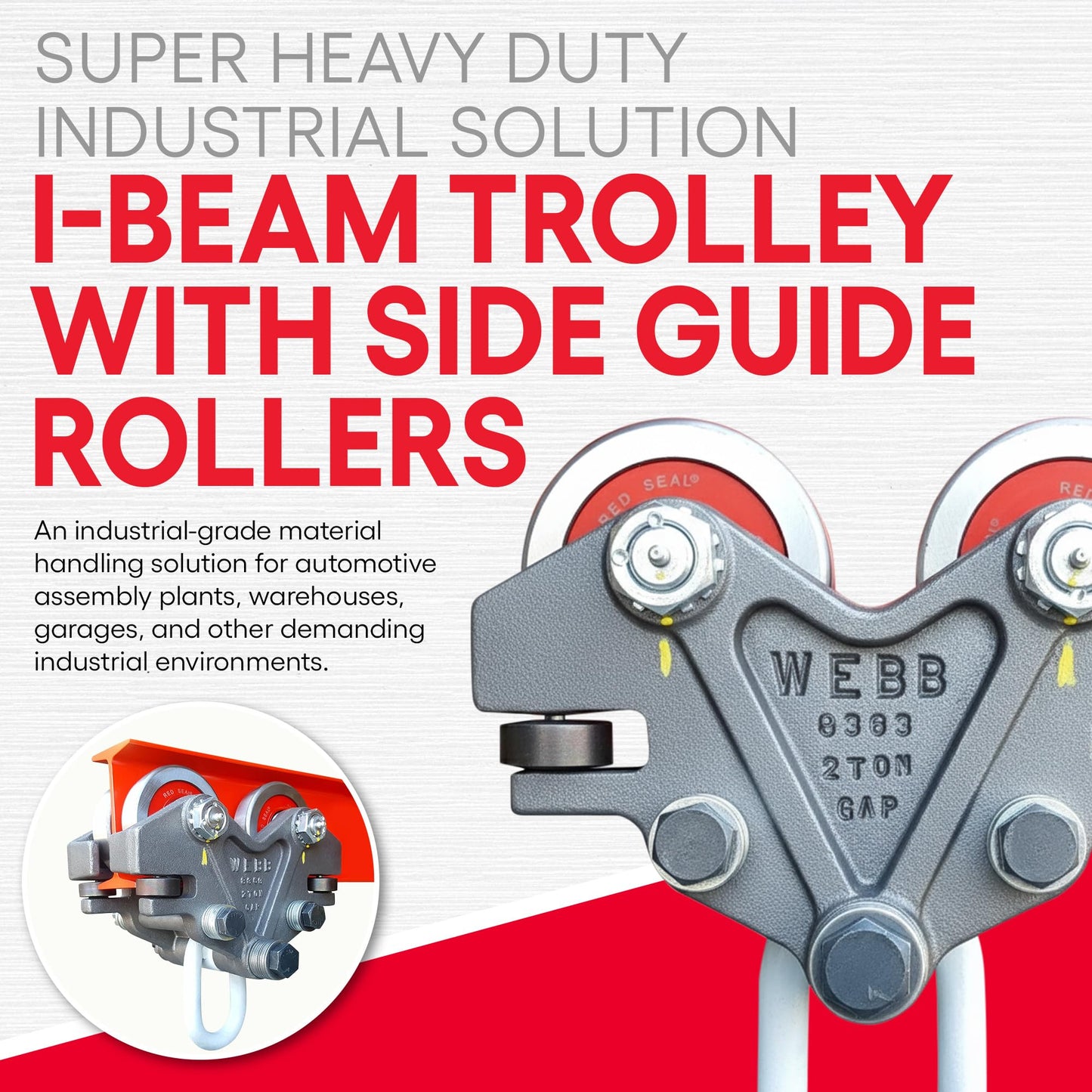 Ultimation Beam Trolley - Super Heavy Duty 2 Ton (4,000 lbs Capacity) Industrial Grade Hand Push Conveyor Trolley for I-Beams, Chain Hoists, Adjustable Lifting, Monorail, Rollers, and Hoist Systems