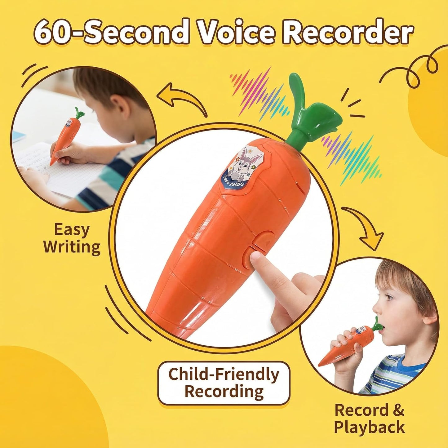 TailWaggers 60-Second Voice Recorder Pen with Playback - Cute Carrot-Shaped Audio Recorder & Smooth-Writing Ballpoint