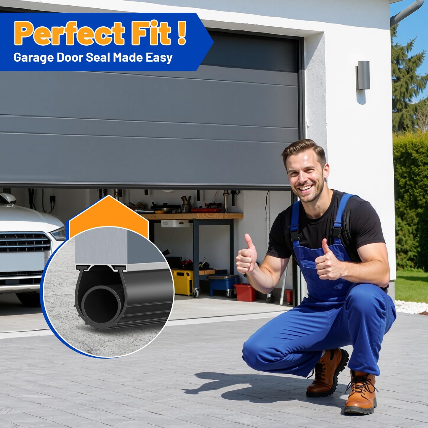 Bamgoten Garage Door Bottom Seal, 16.5FT Heavy-Duty Garage Door Seal with Aluminum Track Retainer Kit, Durable Universal U+O Ring Weather Stripping Rubber Simple Installation Black
