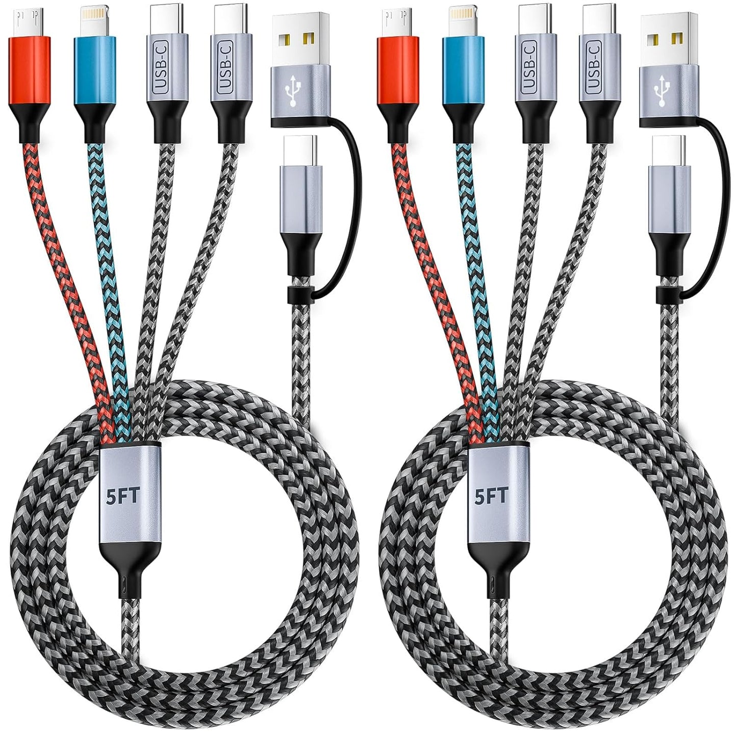 Jogrytece 4 2 17/16/15/14, (2Pack 5FT) in Multi Charging Cable, USB C Cable with Dual Type-C/IP/Micro USB, USB C to USB