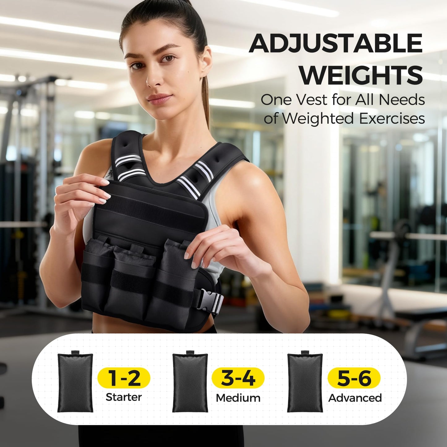Adjustable Weighted Vest PACEARTH Ironsand Weight Vest with Six 1-Pound Adjustable Weights, 4-10 lbs Total, Big Zipper Pouch, Home Workout Weight Vest for Men and Women in Cardio and Strength Training