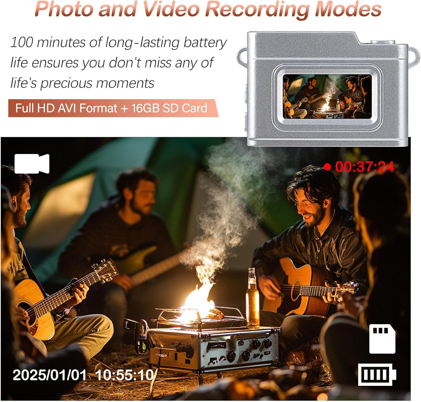 Brynnl 1080P 0.96" Mini Retro Keychain Digital Camera, Ultra-Compact Tiny Camera with Video, Display, Long Battery