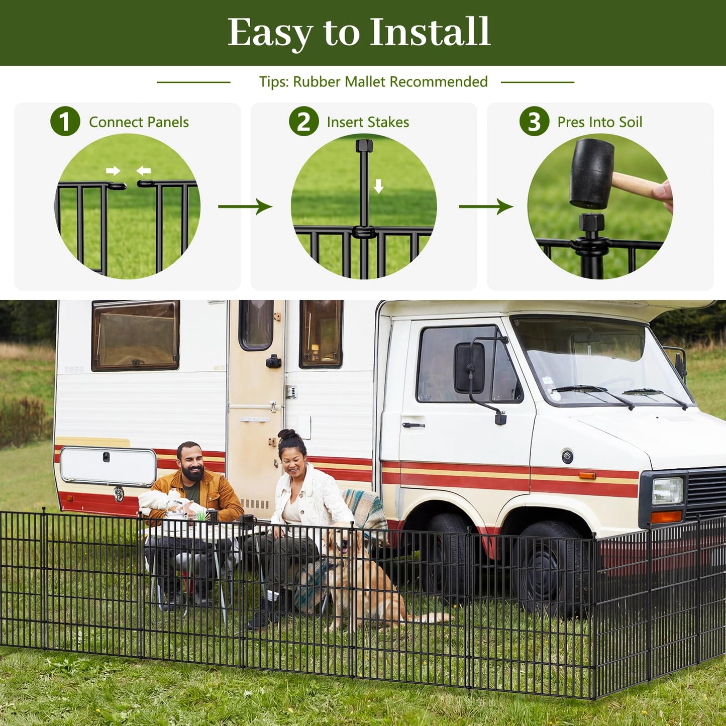 10 Panels No Dig Decorative Outdoor Garden Fence for Yard, 32 in(H) X 23.6 ft(L) Animal Barrier Fencing Rustproof Metal Wire Panel Border for Dog, Rabbits, and Patio Temporary Ground Stakes