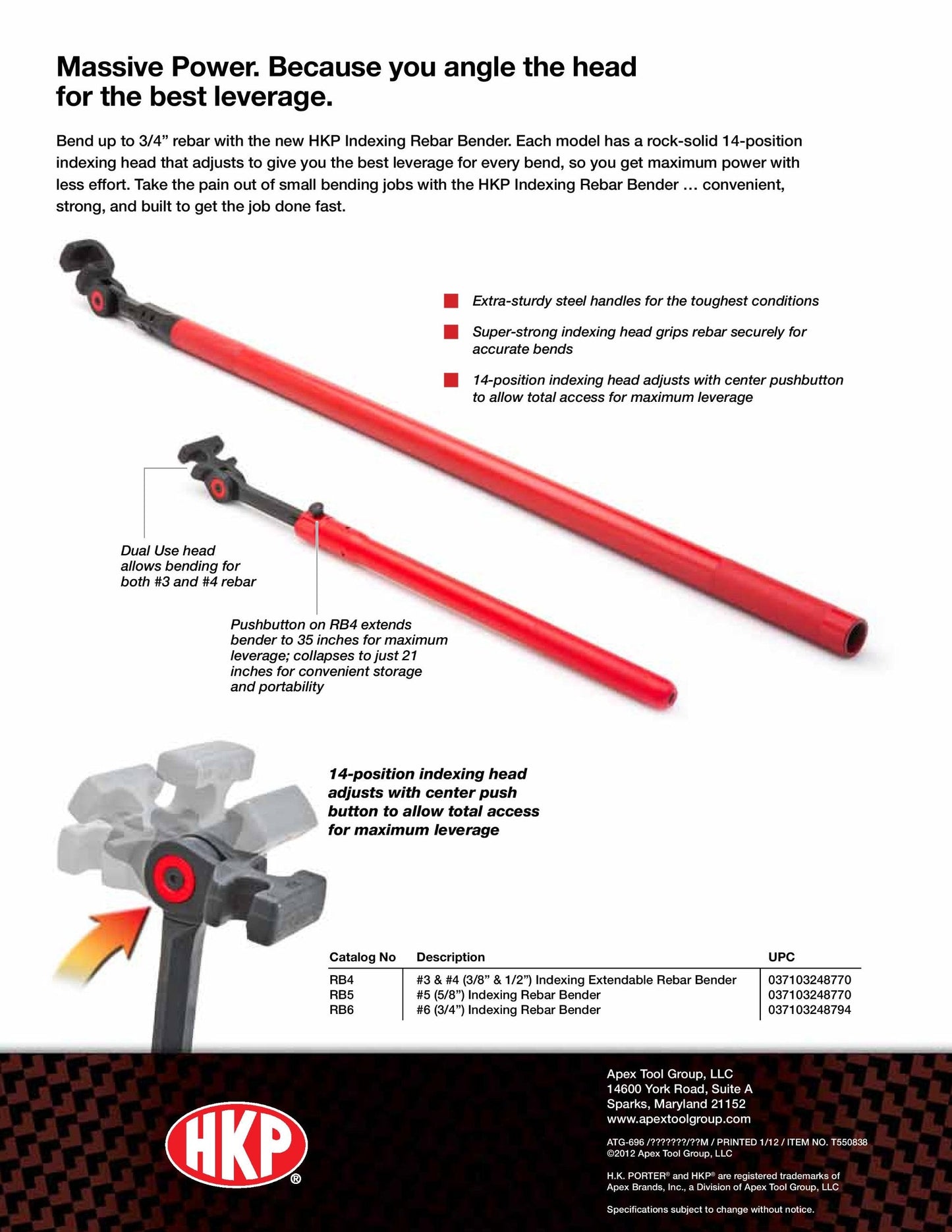 Crescent H.K. Porter 3/4" (#6) Indexing Rebar Bender - RB6, Red/Black