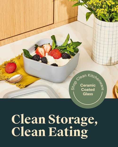 Caraway Glass Food Storage - 4.4 Cup Non-Toxic Ceramic Coated Container - Dishwasher & Microwave Safe | Cream