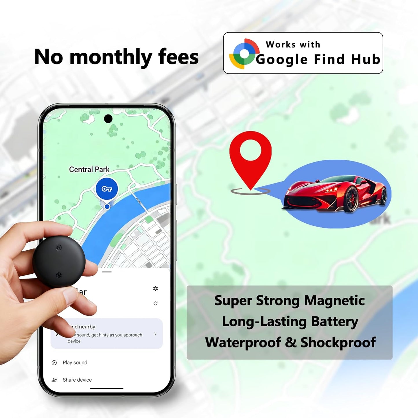 Naibudx 1-Year Car GPS Tracker No Subscription fees Required, Ultra-Strong Magnetism, mini-Sized and Portable, with a
