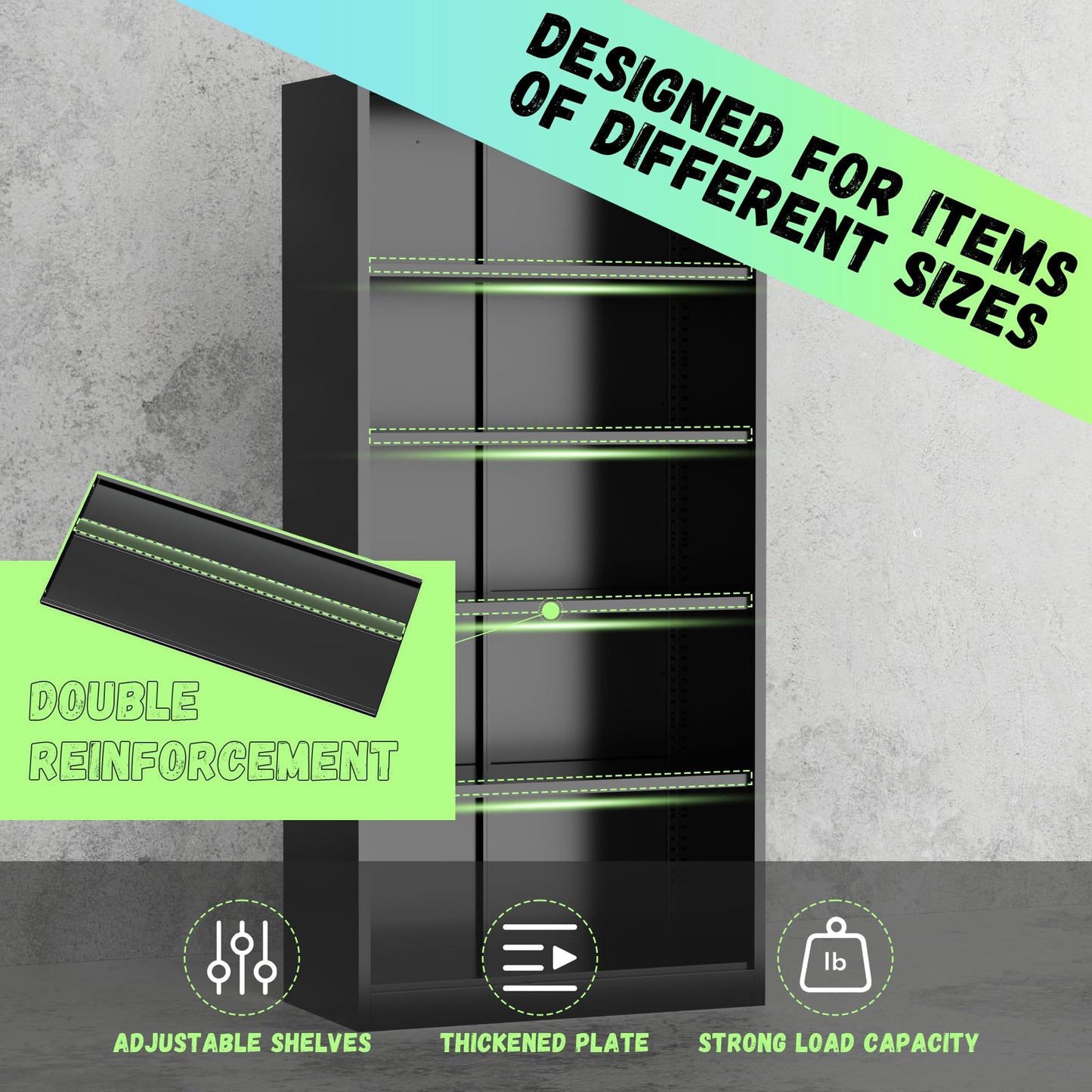INTERGREAT Black Metal Storage Cabinet, 72" Locking Steel Cabinets with 2 Door and 4 Adjustable Shelves, Tall Metal Cabinet for Home Office, Garage, Warehouse