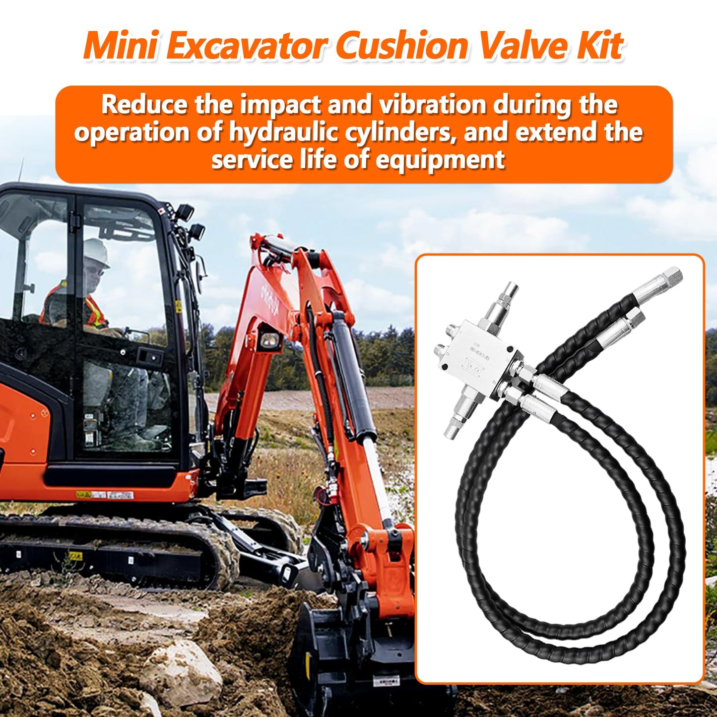 Mini Excavator Cushion Valve Kit Fit for Machine with 1/4” Hydraulic Hoses Complete for Swivel Motor Assembled