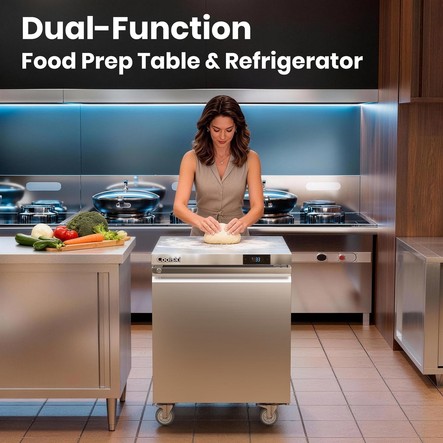 Coolski 27”W Commercial Undercounter Refrigerator, 7.5 Cu.ft. Freestanding Stainless Steel, Single Door Under Counter Industrial Worktop Fridge for Restaurant, Bar, Shop, Kitchen Use