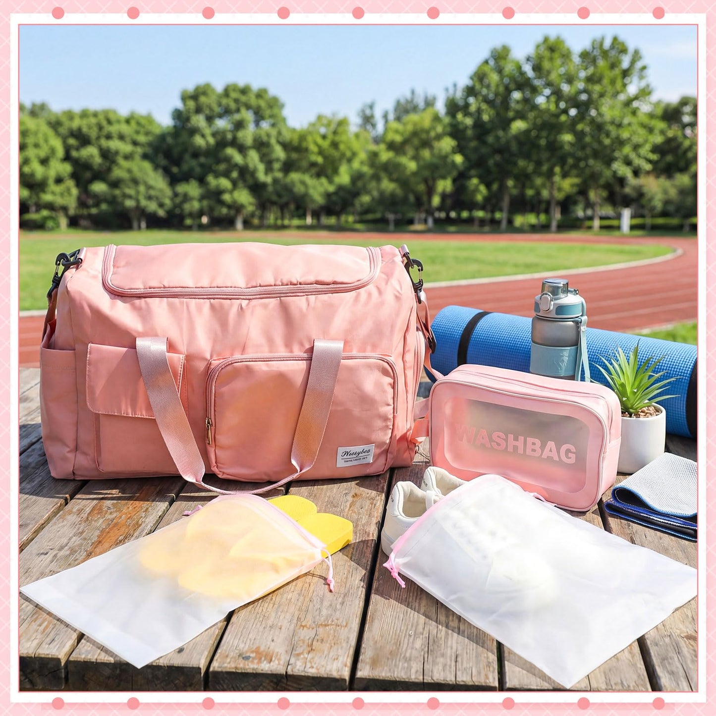 Abbylike Gym Bag with Shoe Compartment for Women Men Travel Duffle Bag Dry Wet Separation Weekender Overnight Handbag for WorkOut Travel Gym(Pink)