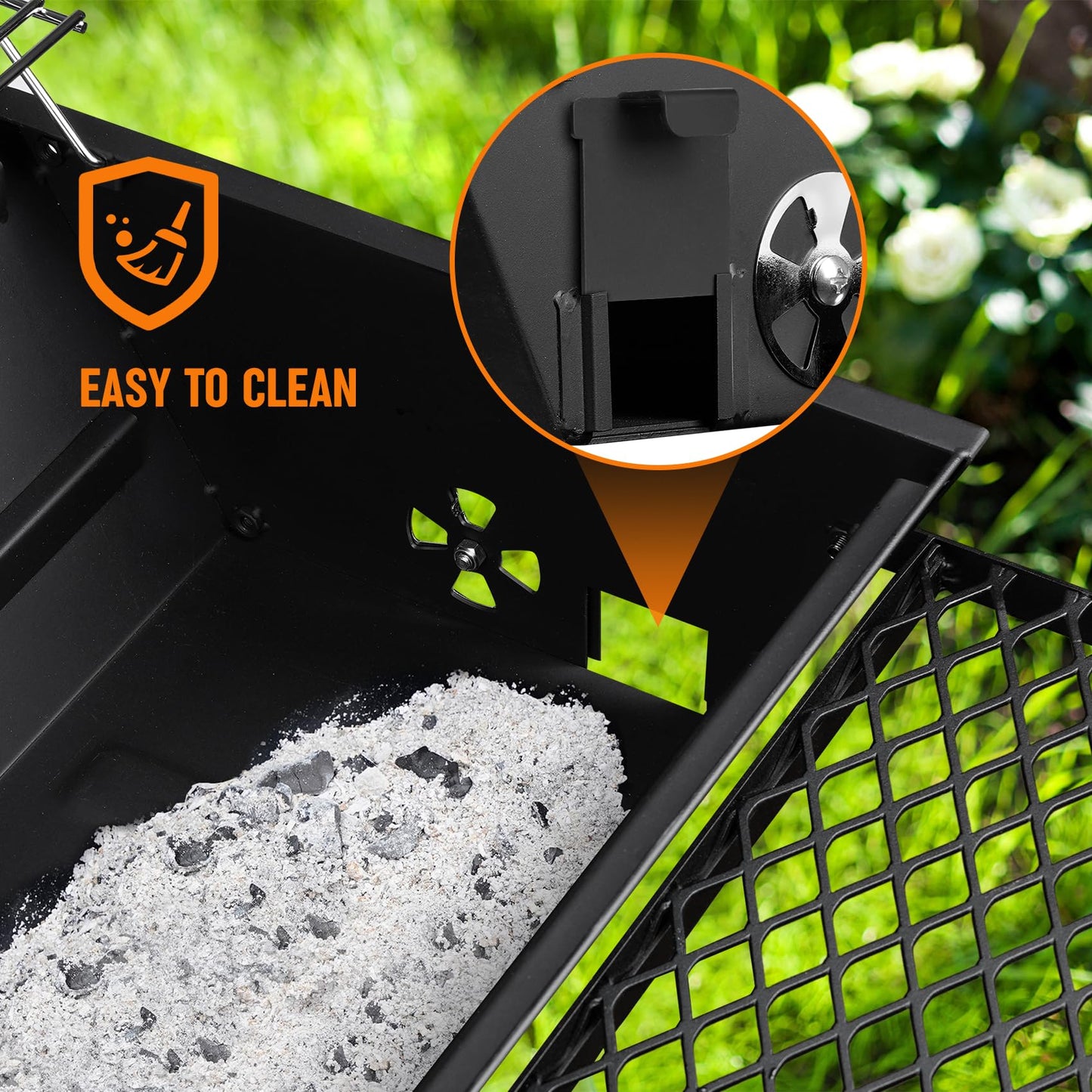 Stanbroil Park Style Charcoal Grill with Cover, Portable Park BBQ Grill Heavy Duty Porcelain Steel Cooking Grate, Folding Front Table, Stand Post for Backyard, RV Cooking, Camping, Tailgating