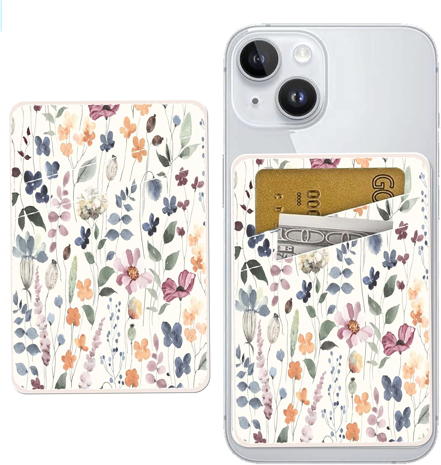 AOHRO Phone Card Holder - Dual Pocket Leather Wallet with Adhesive, Cute Credit Card Holder for Most Phones - Colorful