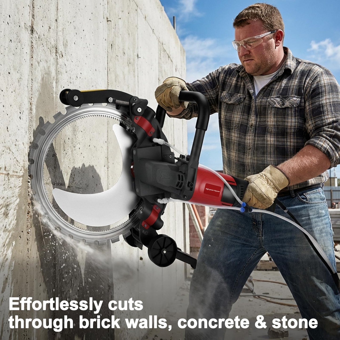 16" Ring Concrete Cutter Saw, Max Cutting Depth 12", 5000W Electric Concrete Saw with Thickened Titanium Alloy Diamond Blade & Wet Cutting System for Concrete, Bricks, Rebar
