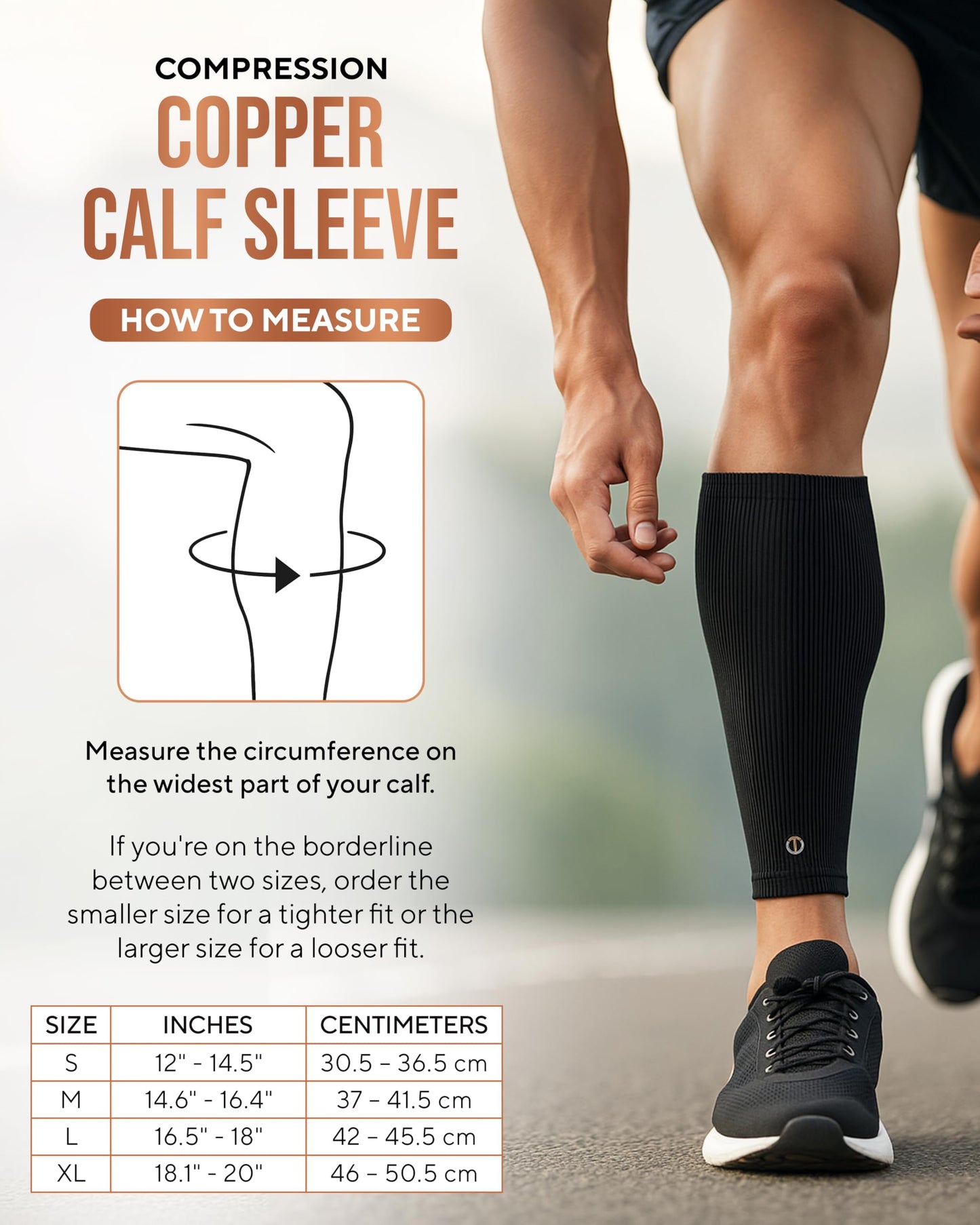TheraCopper Copper Calf Compression Sleeve — Premium Copper Compression Shin Sleeve for Men & Women — Breathable & Non-Slip Leg Sleeves for Runners, Shin Splints, Muscle Recovery & Leg Fatigue (Large)