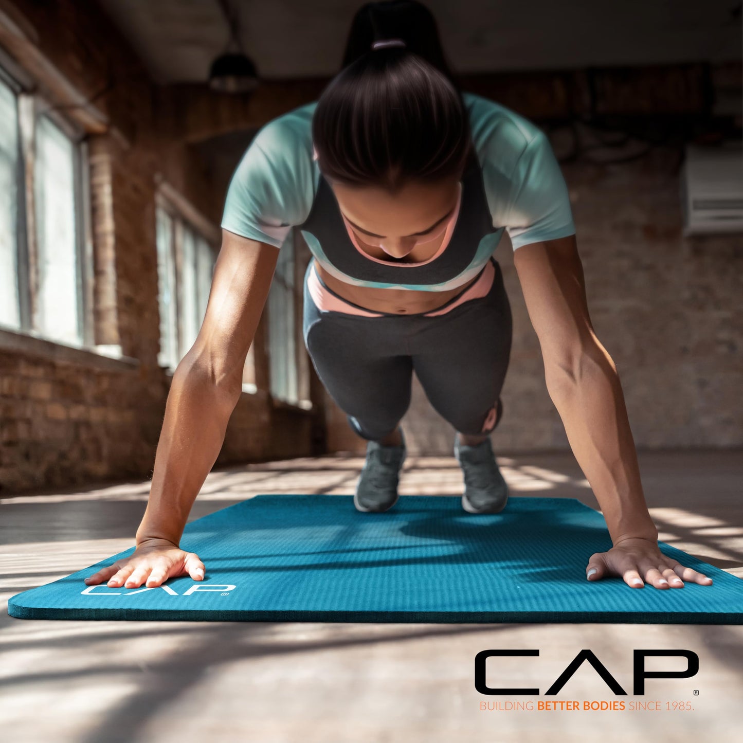 CAP Barbell Yoga Mat 1/2" Thick with Carrying Strap - High Density Exercise Mat for Yoga, Pilates, Stretching, Floor & Fitness Workouts - 68''x24''x1/2" | Teal