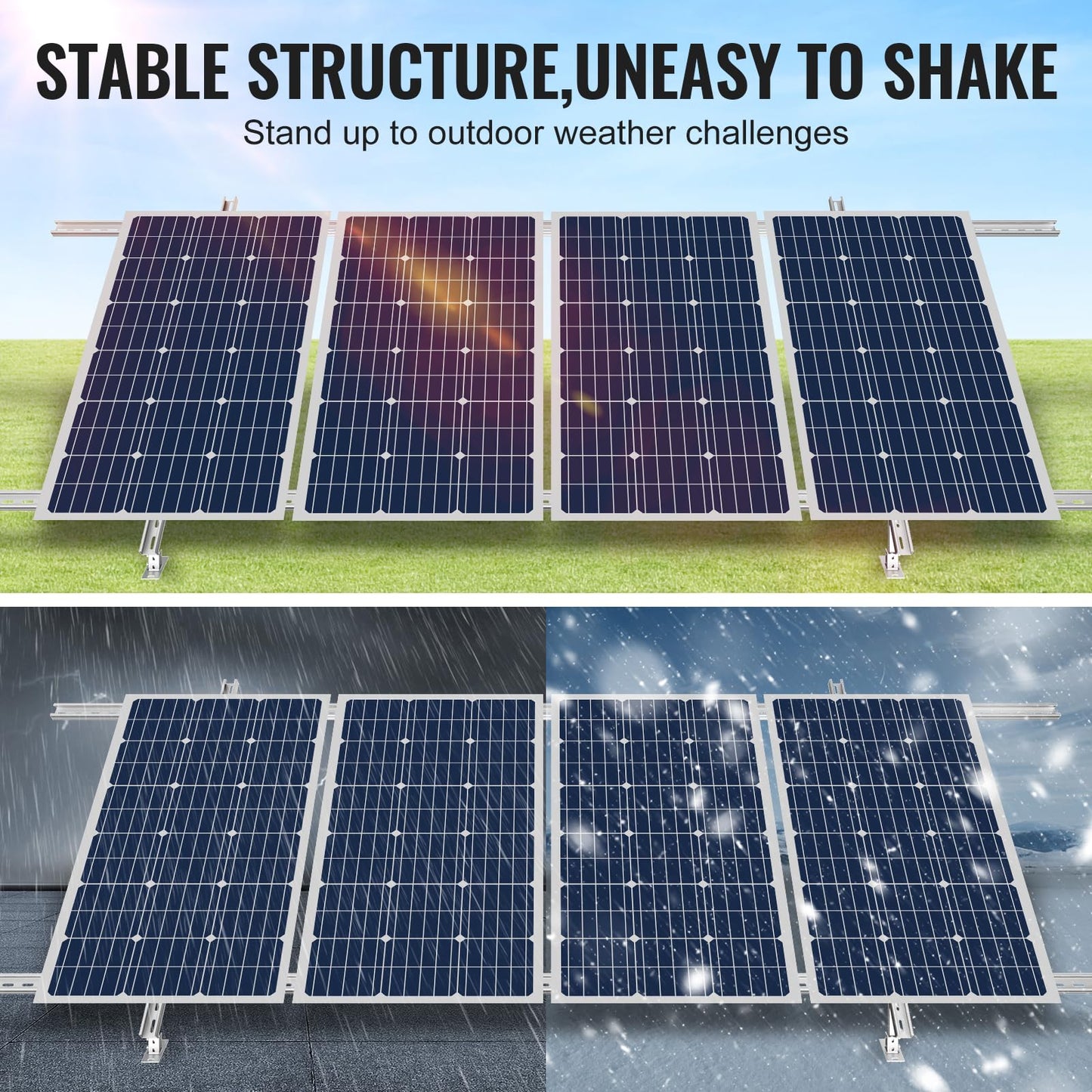 VEVOR 2-Set Solar Panel Mounting Brackets, 30°-60° Adjustable Multi-Piece Brackets for 4-8pcs Panels, Carbon Steel Ground Mount Stand for Farms, RVs, Boats, Off-Grid