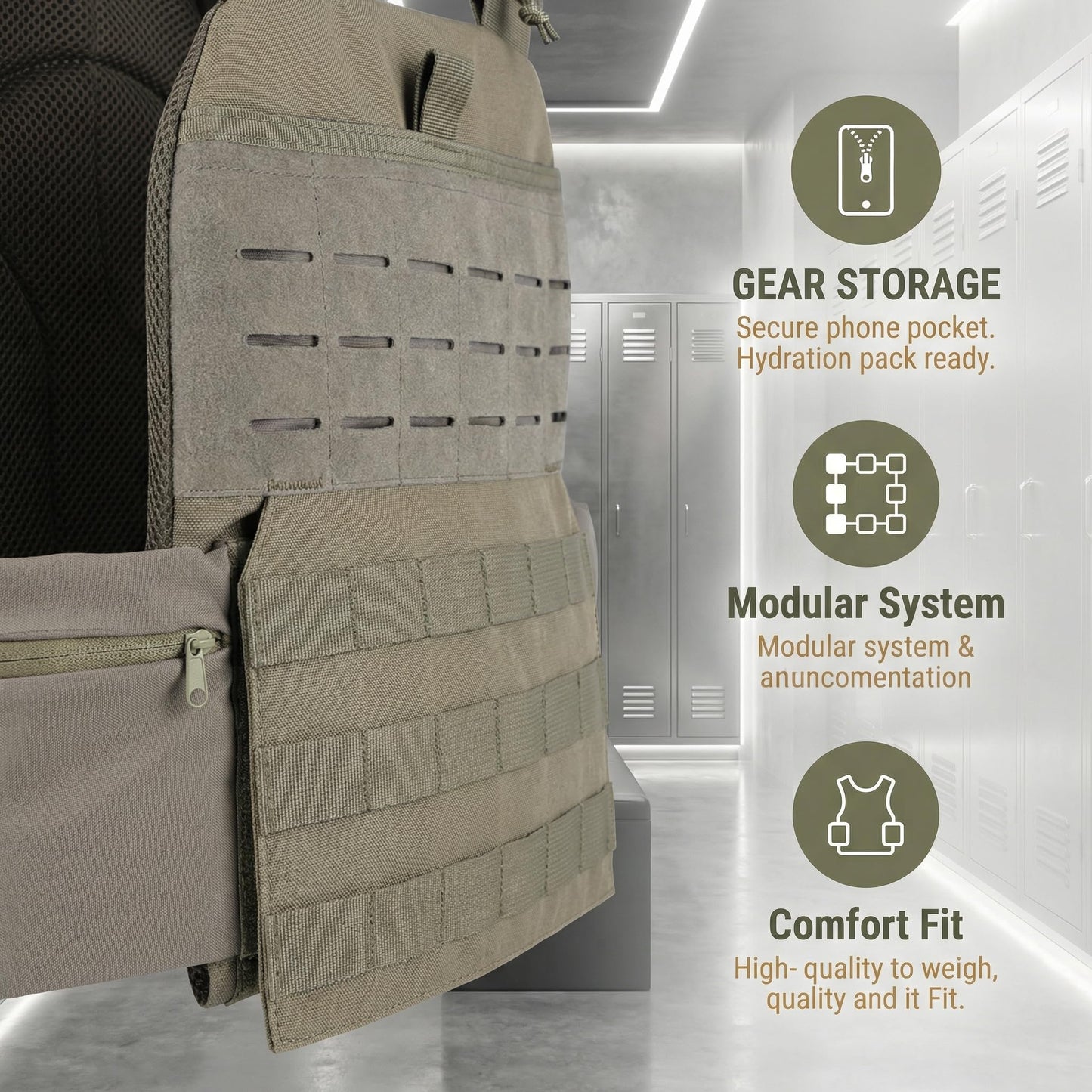 PAIWPHLI Adjustable Weighted Vest for Adults, MOLLE System,Training Outdoor Vest with Weight-bearing Pockets and Multiple Compartments (green)