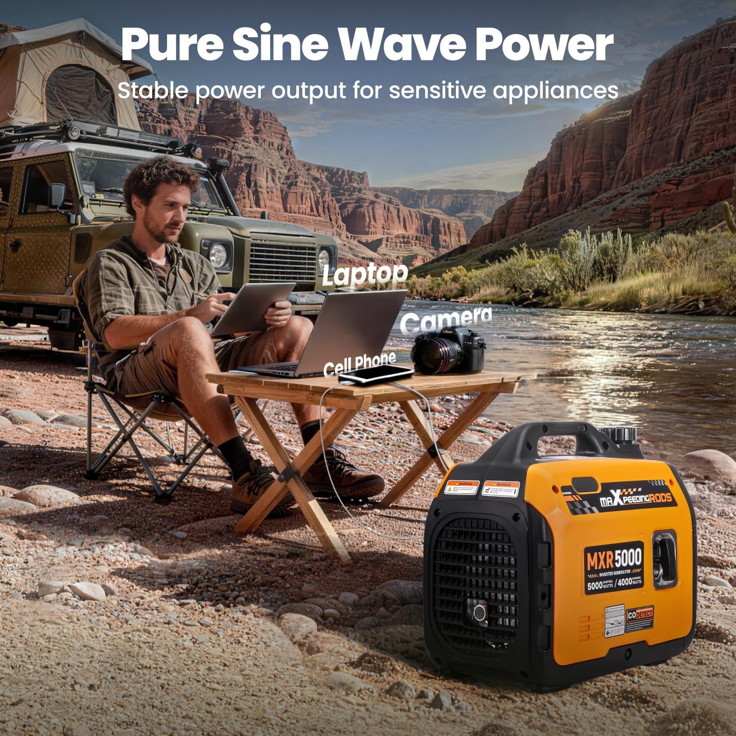 maXpeedingrods 5000 Watt Portable Inverter Generator, Gas and Power Generator, RV-Ready, Quiet and Lightweight for RV Camping