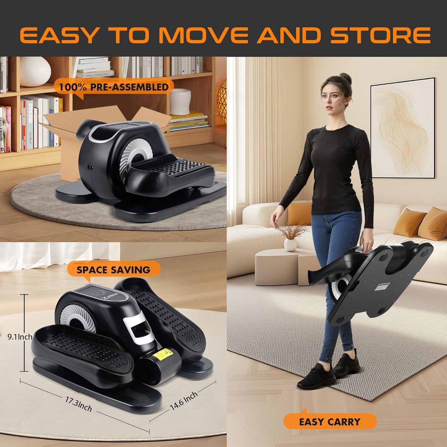 Zakle Under Desk Elliptical Machine, Electric Elliptical Training Machine for Seniors w/Remote Control, 12 Speed Levels, Manual & Auto Mode, Quiet Seated Pedal Exerciser for Home Office (Black)