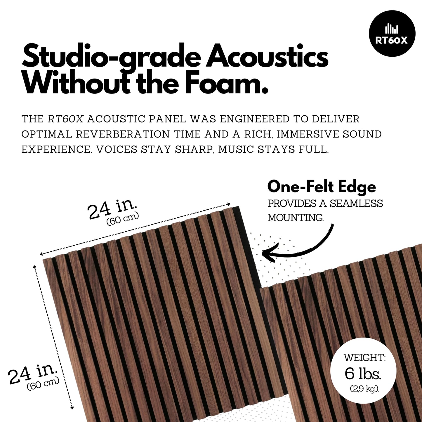 ECOACOUSTICS RT60X Peel & Stick Acoustic Wood Panels, 4-Pack 24"x24"x1" | Easy Install Sound Absorbing Wall Tiles for Home, Studio & Gaming | Fire-Retardant, Durable Design, Self-Adhesive
