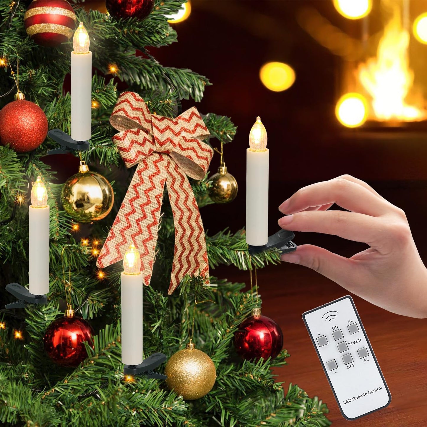 Skiennix Flameless LED Taper Candles - Battery Operated with Remote Timer | 10 PCS for Holiday Decor