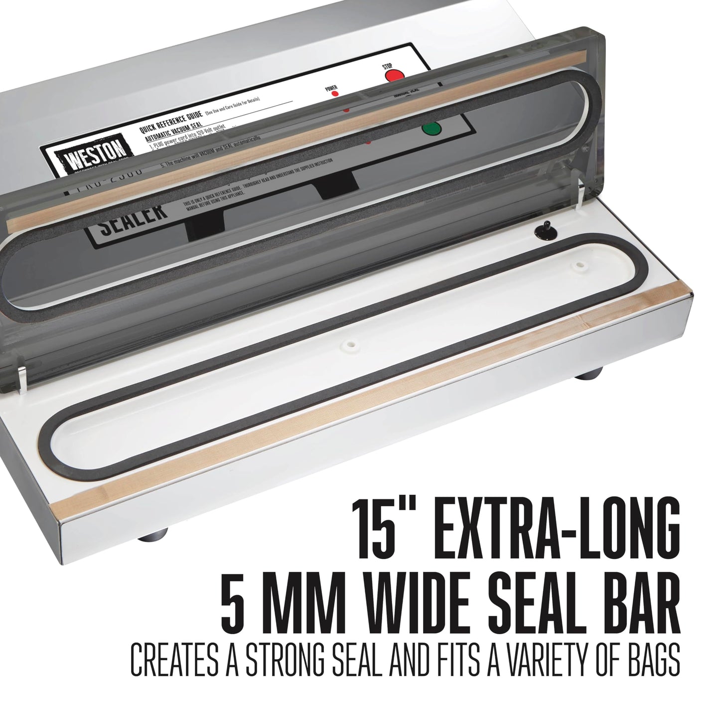 Weston Brands Vacuum Sealer Machine for Food Preservation & Sous Vide, Extra-Wide 5mm Bar for Sealing Bags up to 15" Wide, 1020 Watts, Commercial Grade Pro 2300, Stainless Steel (65-0220-W)