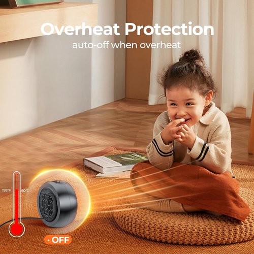 ASNUG Portable Electric Space Heater - 500W PTC Ceramic Design for Fast Indoor Heating | Quiet & Safe Mini Desk Heater