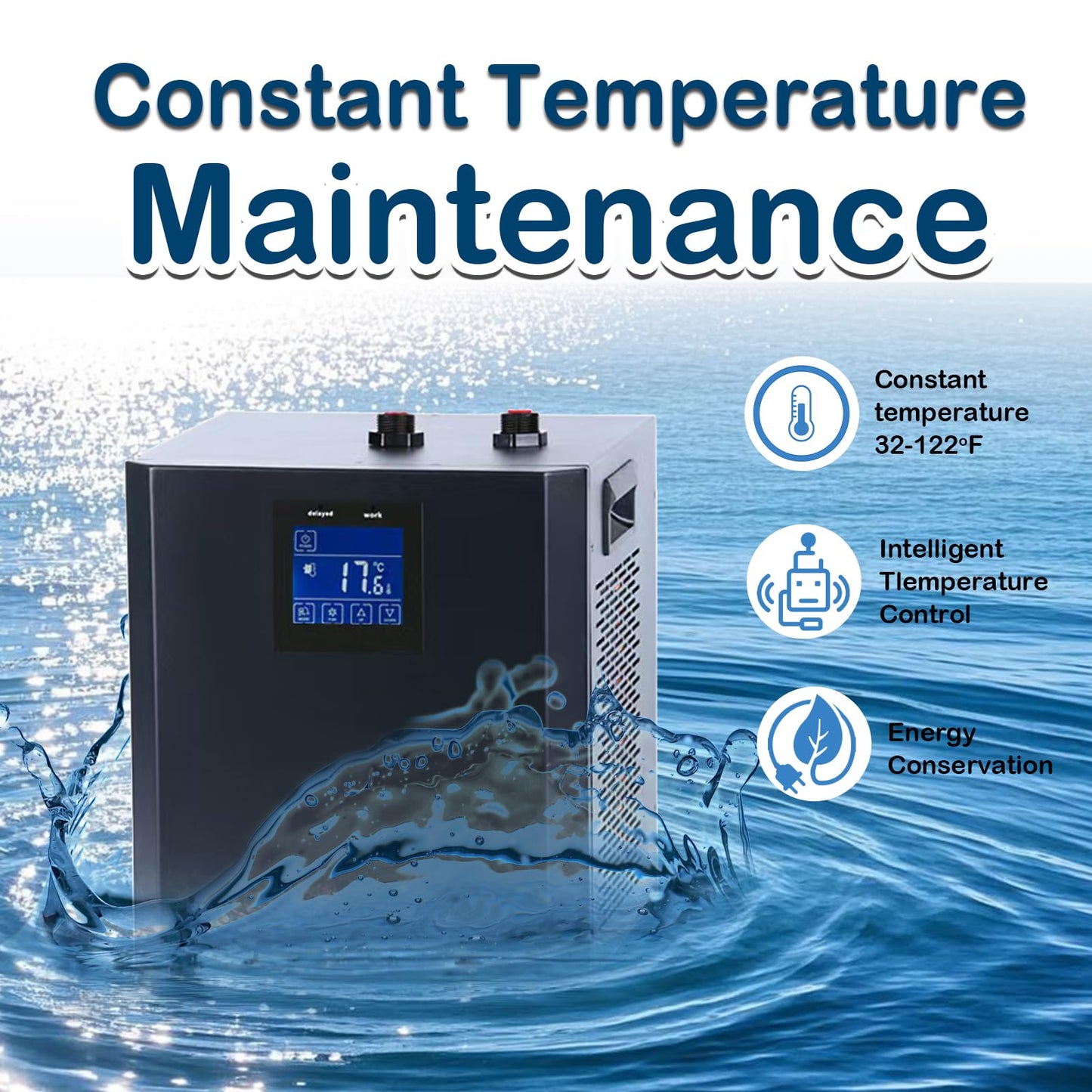 YAKUST 79 Gallon Aquarium Chiller, Fish Tank Chiller,1/3 HP Active Aqua Chiller for Axolotl, Aquarium Cooler with LED Display, Pipe, Water Pump, Remote Control