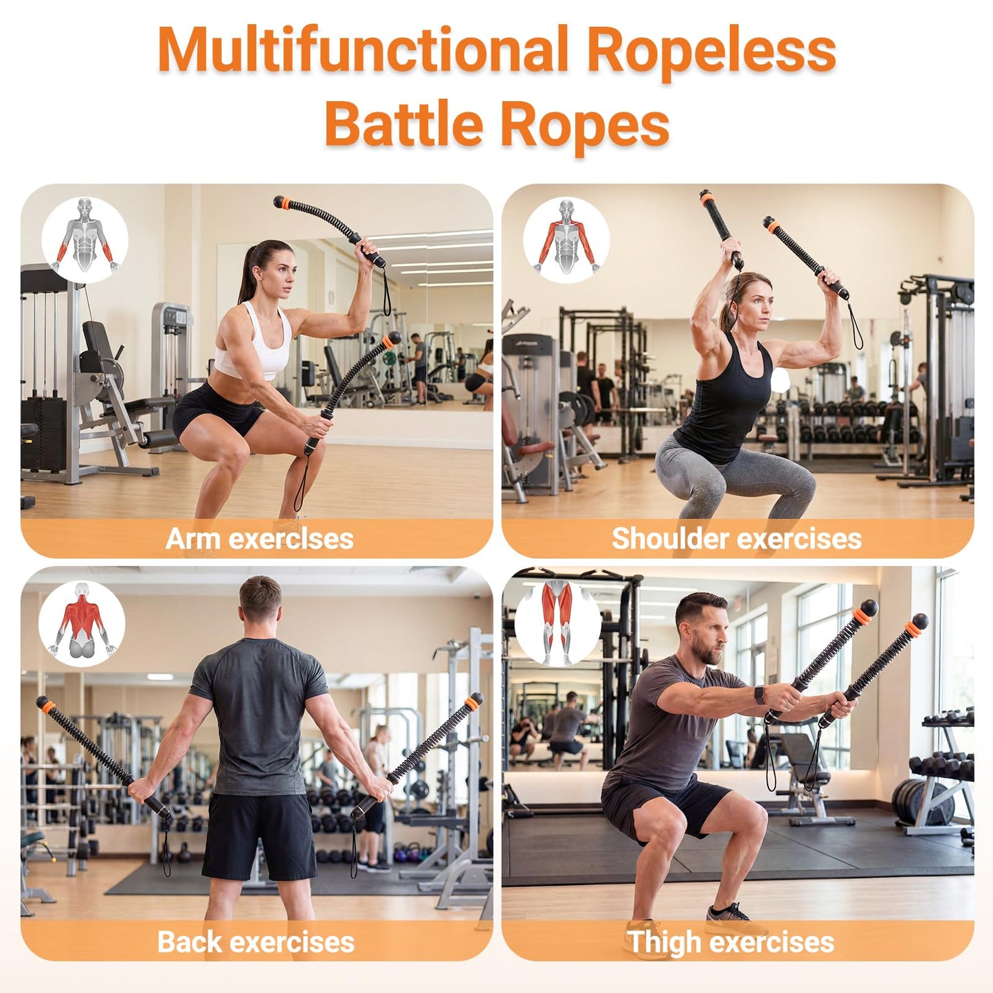 Adjustable Ropeless Battle Ropes for Home Gym-Cordless Training Rope Fitness Equipment for Men & Women,Portable Arm Exerciser Rope for Strength Building, HIIT and Low-Impact Aerobic Training (Black)