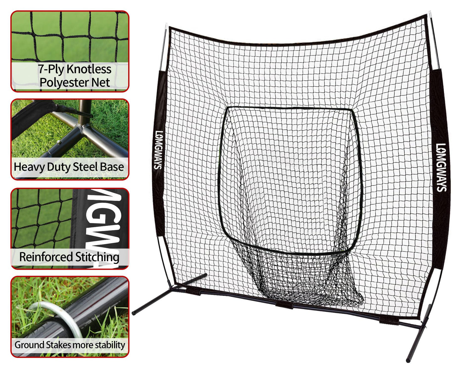 7'x7' Baseball Practice Net with Steel Frame for Batting, Hitting and Pitching, Portable Softball Net for Batting with Carrying Bag