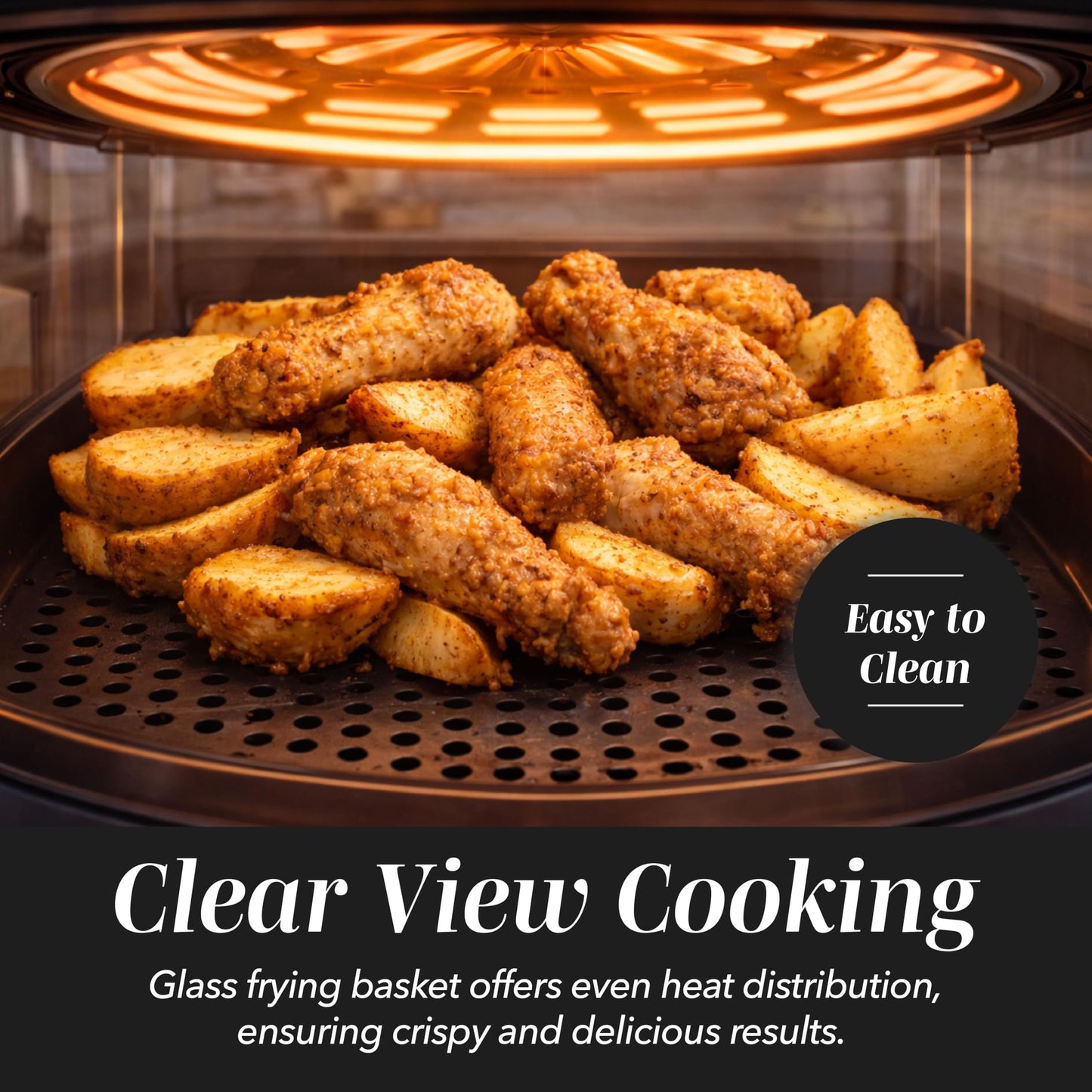 COOK WITH COLOR Colorful 1200W 4Qt Air Fryer: Glass Basket, Dishwasher Safe, 60min Timer, 6 Presets, Temp Control 175F-400F, 4 QT, Black