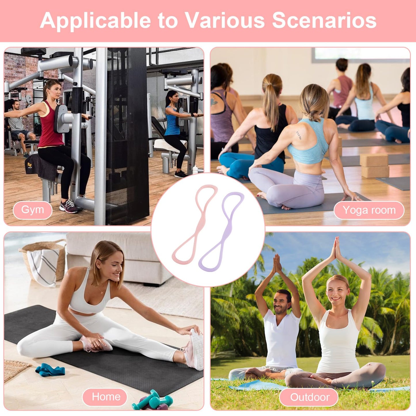 8 Resistance Band for Women, 2 Pcs Exercise Bands Resistance Bands with Handles, Portable 8 Shaped Exercise Band Stretch Bands for Strength Training Yoga Pilates
