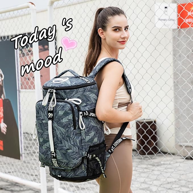 Gym Duffle Bag Backpack with Shoe Compartment,4 ways Travel Backpack for Women and Men,Multi-Functional Weekender bag with Waterproof Layer&Laptop Compartment for Fitness, Travel,Camping