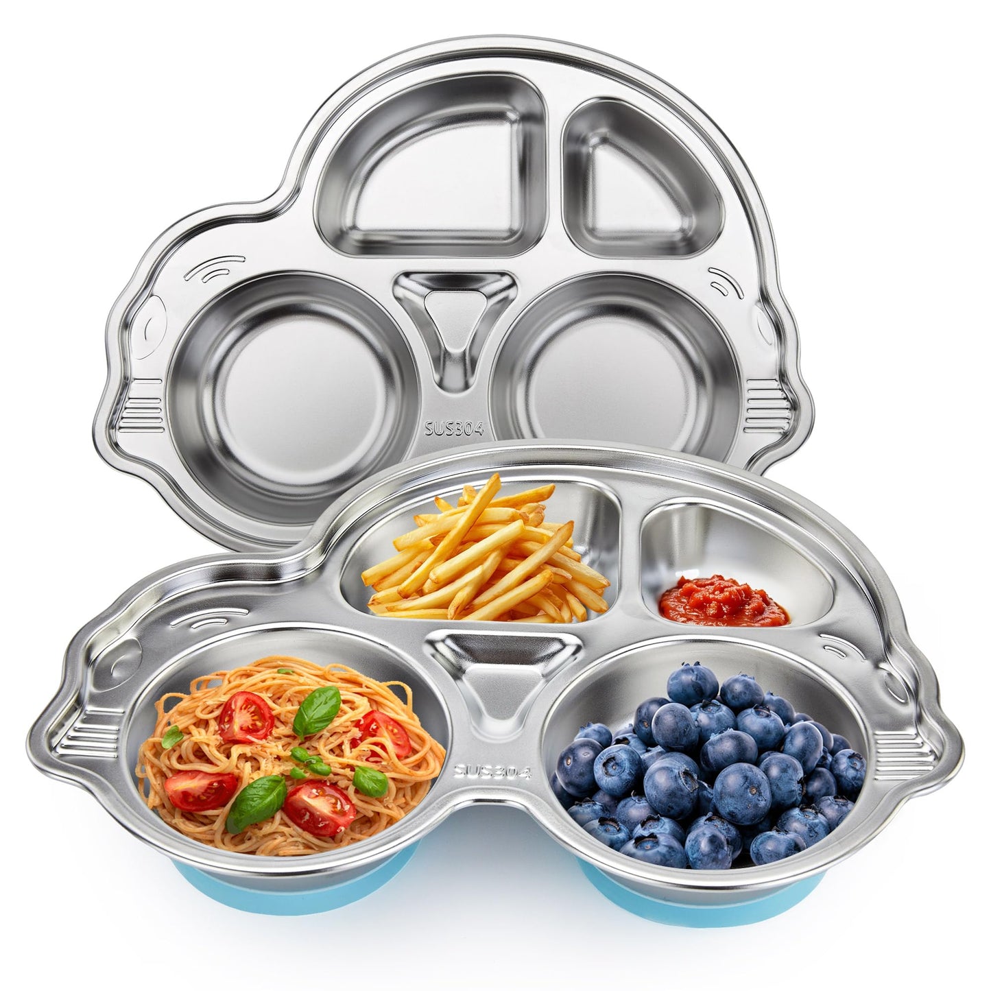 Stainless Steel Baby Suction Plates: Divided Plates Designed for Babies and Toddlers, Made of 100% Food-Grade Materials Ideal for Baby-Led Weaning BPA-Free Toddler Feeding Dishwasher Safe Blue
