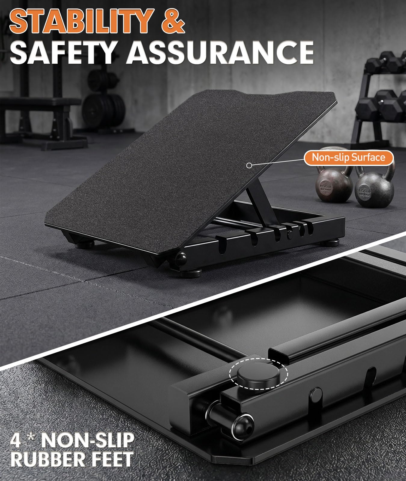 OYY Steel Slant Board for Calf Stretching, 600lbs Capacity Incline Board with Full-Surface High-Grip Tape, 5-Level Adjustable Squat Wedge for Plantar Fasciitis, Home Gym & Physical Therapy