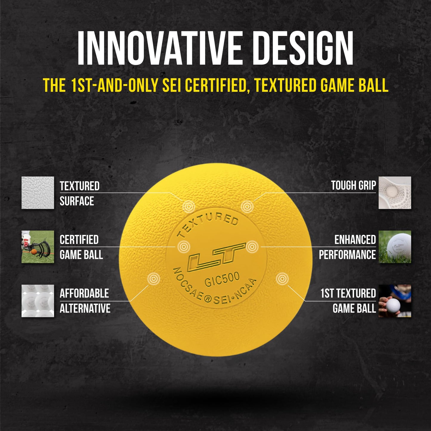 Pearl LT Textured Lacrosse Balls by Guardian Innovations, 10 Pack - SEI Certified Meet NOCSAE Standards for Games. Official Game Balls of Top NCAA Programs, Tournaments and Leagues - Yellow