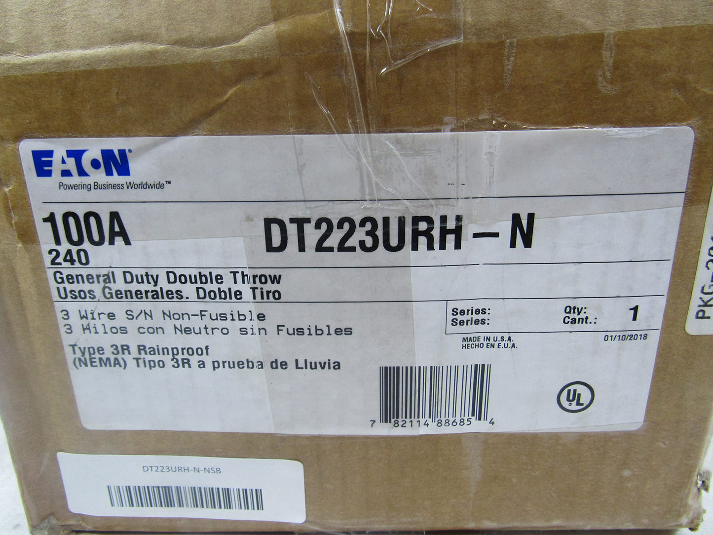 Eaton 100 AMP 120/240-VOLT 24,000-WATT Non-Fused General-Duty Double-Throw Safety Switch DT223URH-N