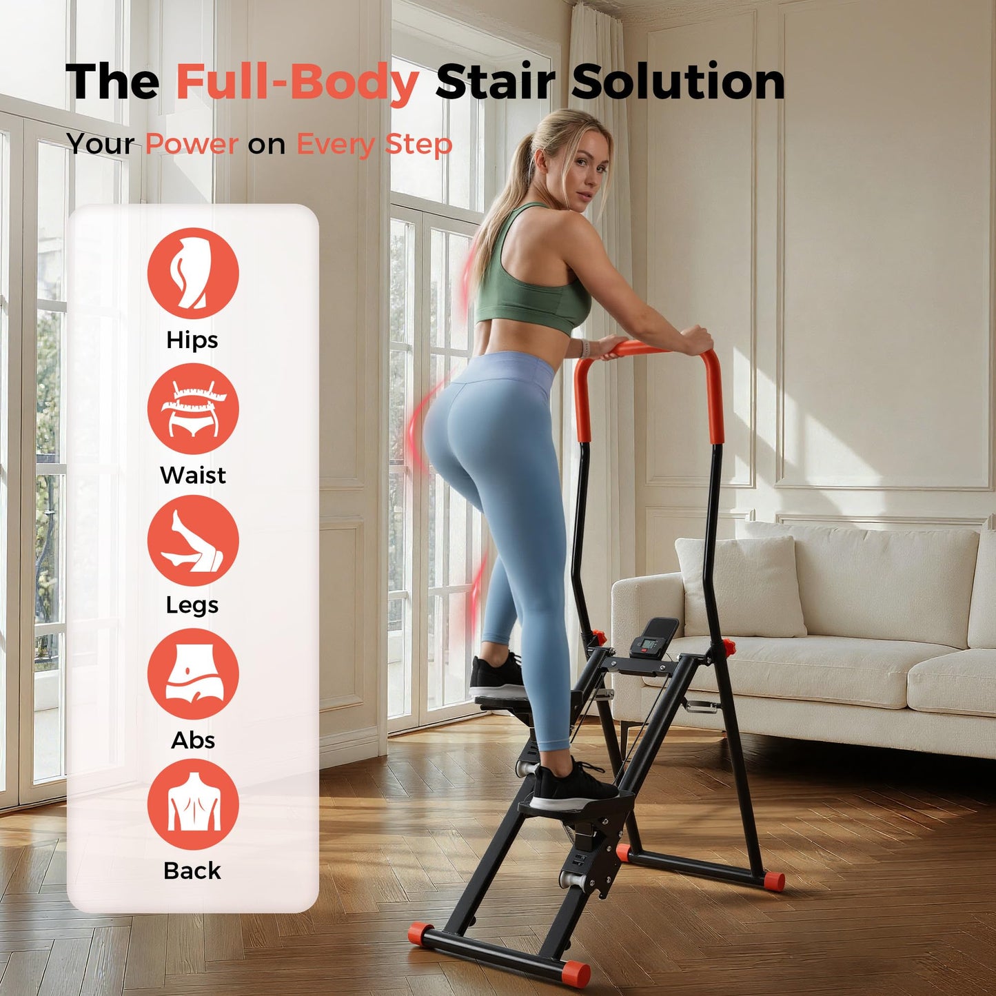Stair Stepper for Home, Upgraded 3-Level Adjustable Resistance& Incline, Extra-Wide Non-Slip Pedals, LCD Counter with Phone Holder, 350 lbs Capacity Cardio Machine Foldable Design (Black)