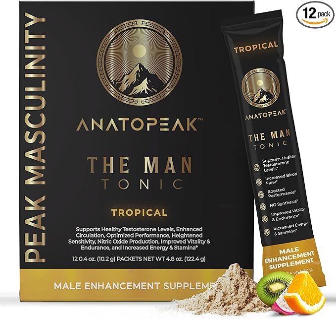 Male Enhancing Supplement Powder ??Testosterone Supplement for Men with Tongkat Ali, Maca Root, Horny Goat Weed Powder, Beet Root & L-Citrulline ??Nitric Oxide Enhancer (12 Stick Packs) - Tropical