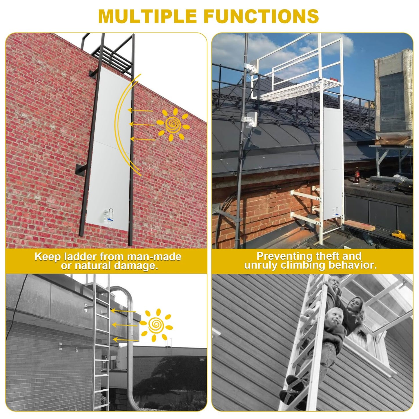 HomiShare Fixed Ladder Safety Guard, Tool-Free Install for 16"-19.25" Rungs, Anti-Theft & Weatherproof with Padlock