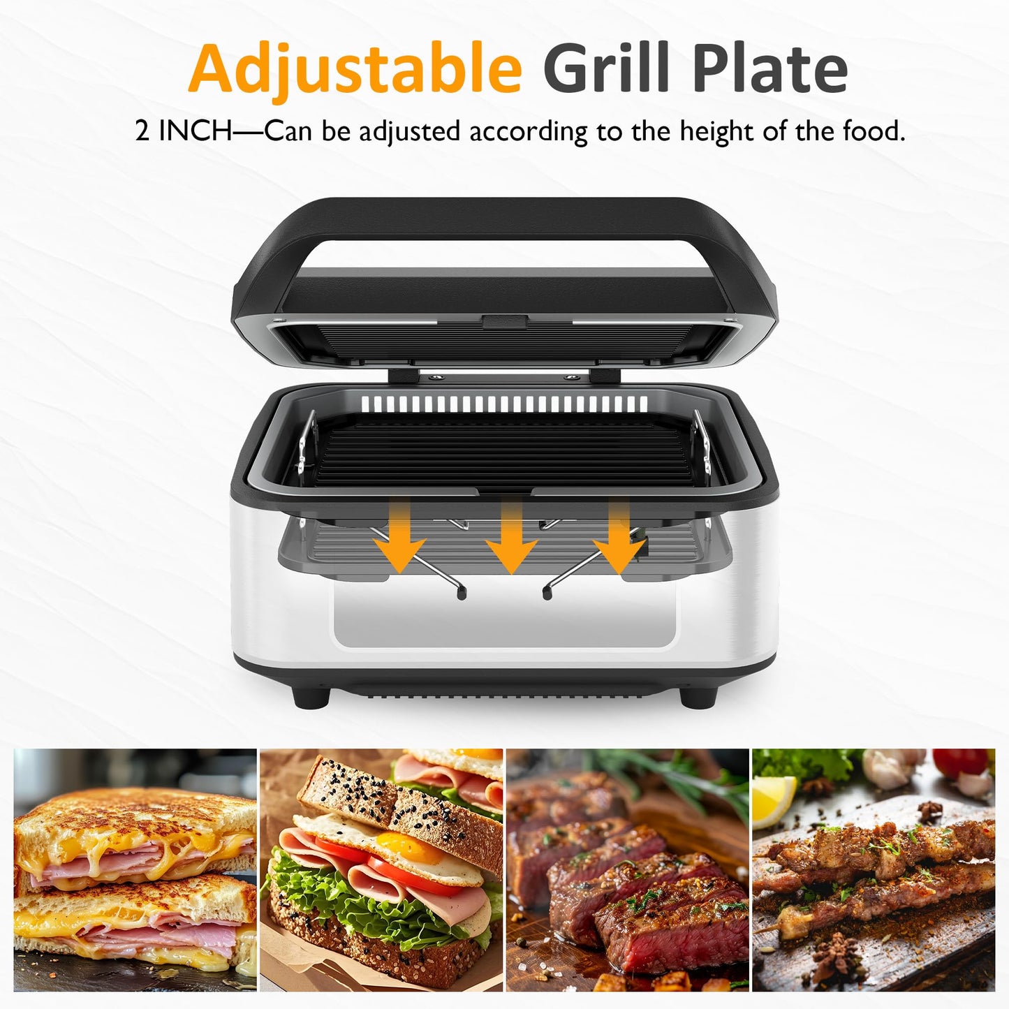 Sunvivi Indoor Grill, 1300W Smokeless Grill Indoor with Auto-Lift, Electric Griddle Nonstick with Removable Plates, Independent Upper Heating, Smart Time & Temperature Control, Easy to Clean and Store