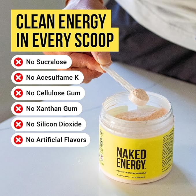 NAKED Energy - Pure Pre Workout Powder for Men and Women, Vegan, Unflavored, Healthy Pre Workout - No Added Sweeteners, Colors Or Flavors - 50 Servings