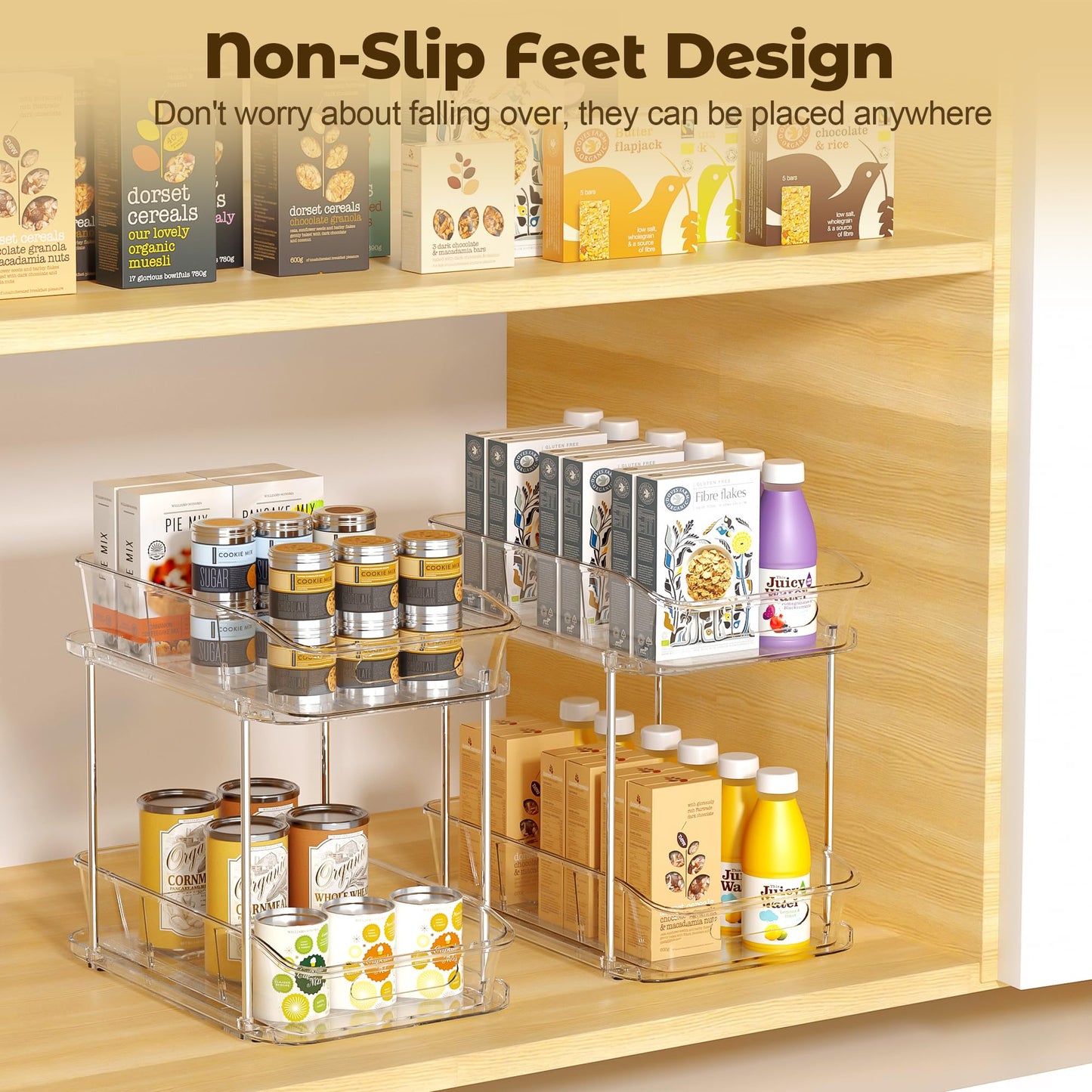 incostar 2 Tier Pull-Out Organizer for Bathroom Kitchen, Under Sink Storage with Dividers, Ideal for Cabinet, Cupboard Organization, Slide-Out Clear Storage, 1 Pack