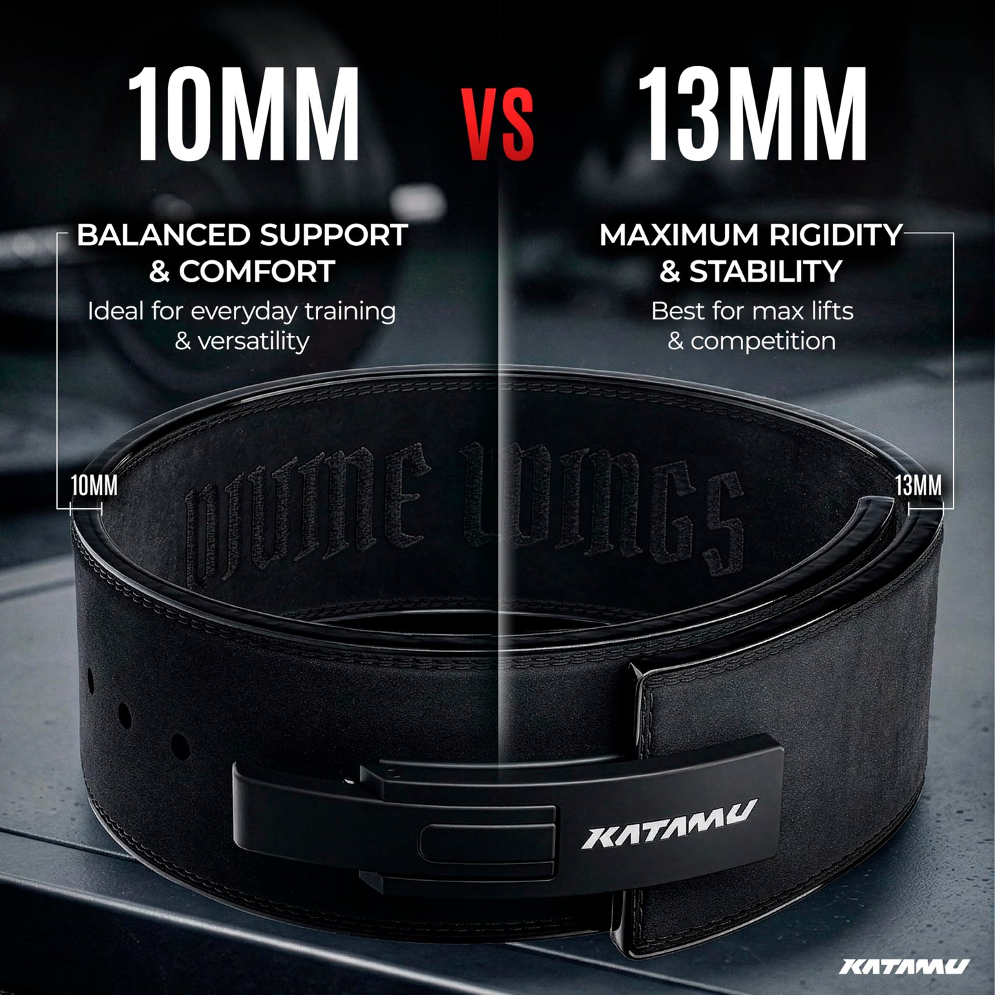 Katamu Premium Leather Lever Weightlifting Belt – Secure Steel Lever, Powerlifting Support for Deadlifts, Squats & Heavy Lifts (Black Out Wings, XX-Large)