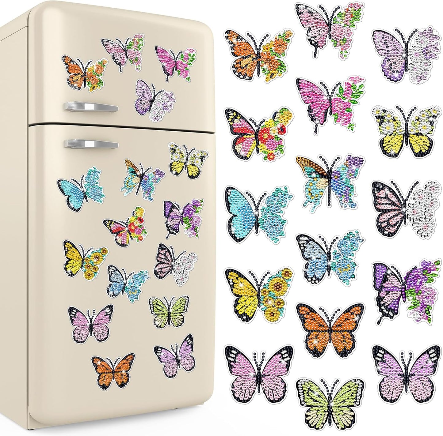 Umigy Butterfly Diamond Art Magnets Kit - 16 Pcs DIY Gem Art for Refrigerator | Spring Home Decor
