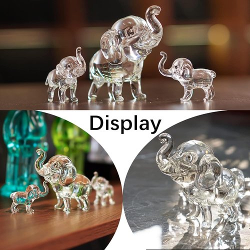 HDCRYSTALGIFTS Crystal Elephant Figurines Set - Lucky Glass Collectibles for Home Decor | 3.5'' Mother & 2'' Babies