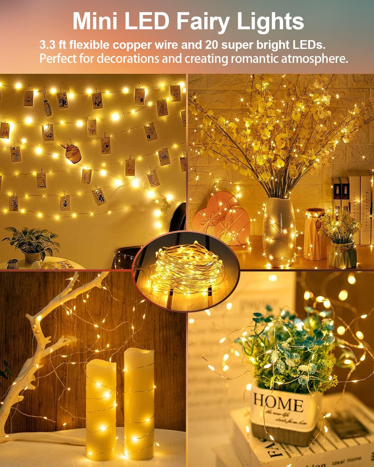 Skiennix 20 Pack Fairy Lights - Battery Operated 3.3ft LED Mini String Lights for Weddings & Parties | Warm & Cool White