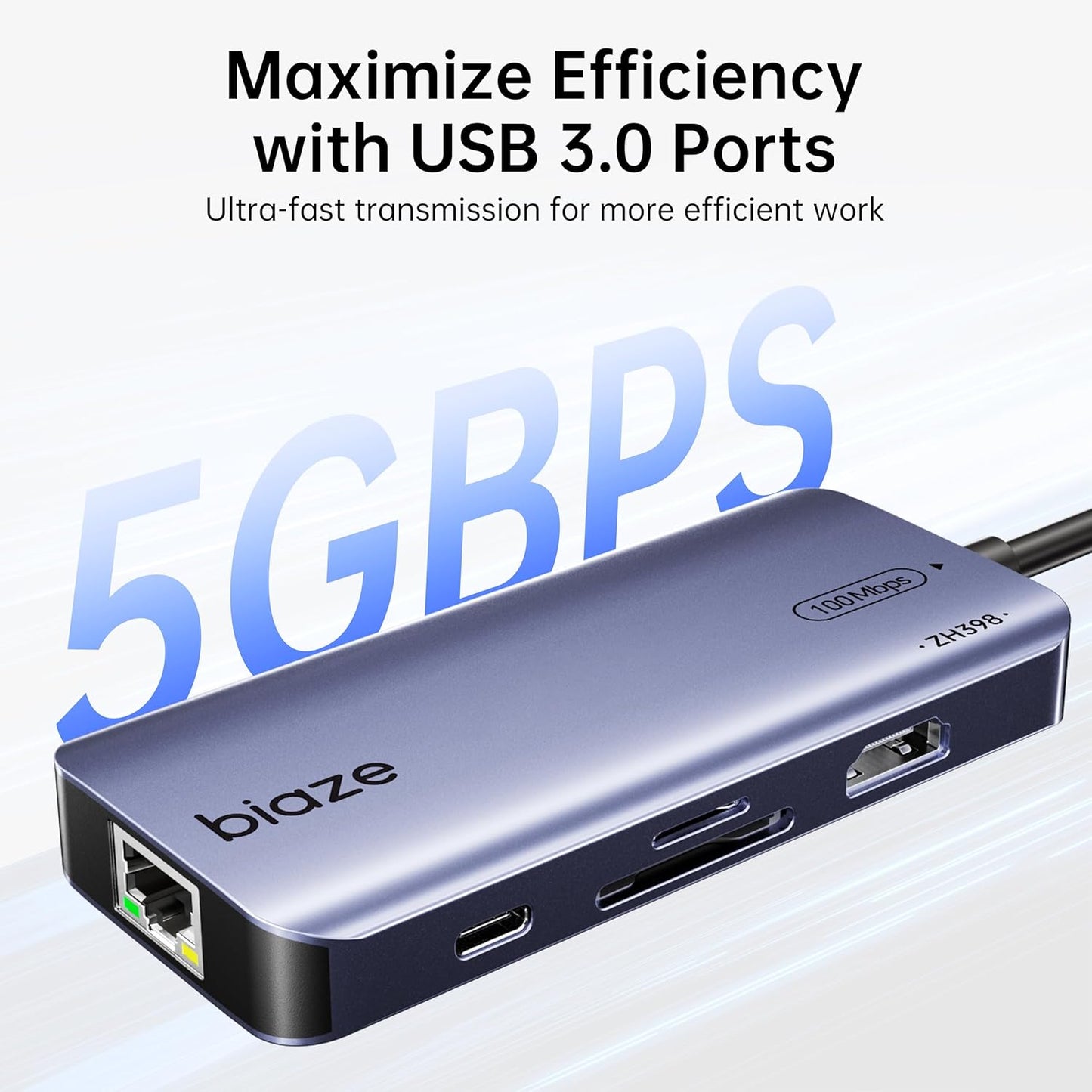 biaze 8-in-1 4K60Hz 100W 3.0, 2.0 2, 100M 7 USB C Hub Adapter for MacBook, HDMI, PD Charging, USB USB * SD/TF Card