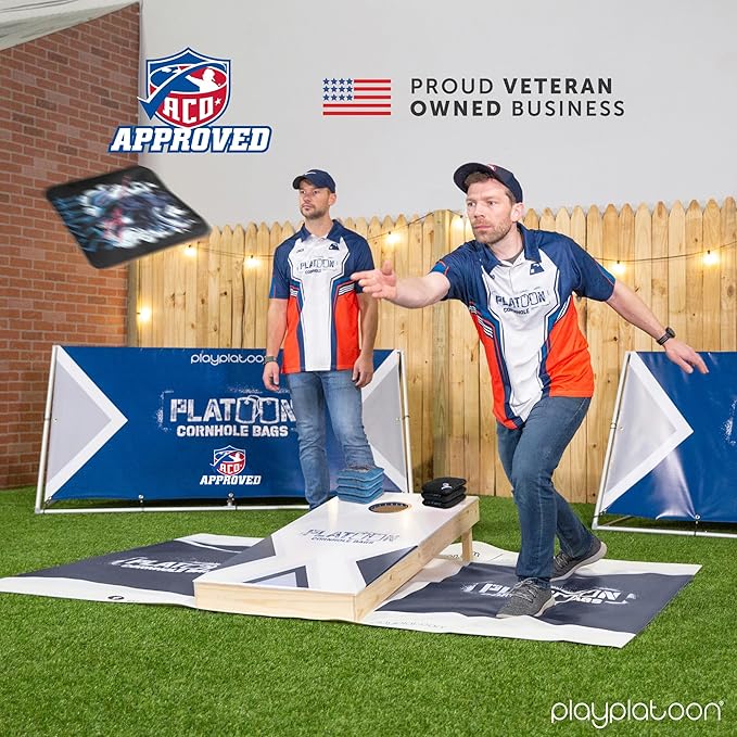 Play Platoon Cornhole Bags Set of 8 Regulation Professional Corn Hole Bean Bags ACO Approved, Competition Weight, Slick and Stick